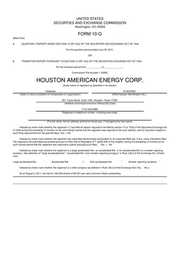 Thumbnail Houston American Energy 10-Q Quarterly Report FY2011 