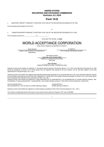 Thumbnail World Acceptance Corporation 10-Q Quarterly Report FY2011 