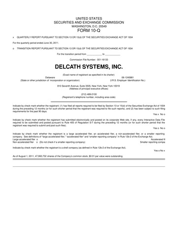 Vorschaubild Delcath Systems 10-Q Quartalsbericht 2011 