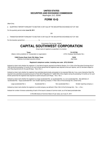 Miniature Capital Southwest Corporation 10-Q Rapport trimestriel 2011 