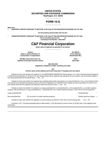 Thumbnail C&F Financial Corporation

 10-Q Quarterly Report FY2011 
