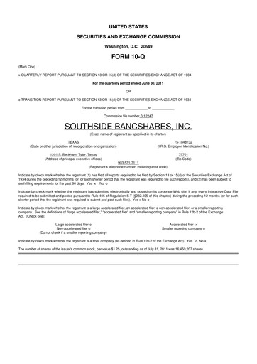 Miniature Southside Bancshares 10-Q Rapport trimestriel 2011 