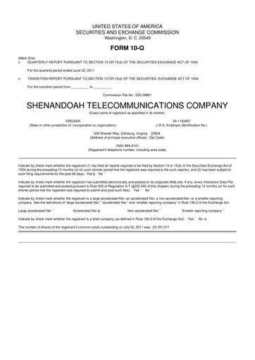 Thumbnail Shentel 10-Q Quarterly Report FY 