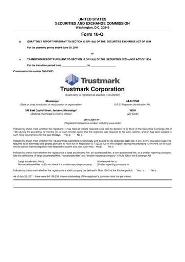 Thumbnail Trustmark 10-Q Quarterly Report FY2011 