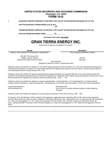 Thumbnail Gran Tierra Energy 10-Q Quarterly Report FY2011 