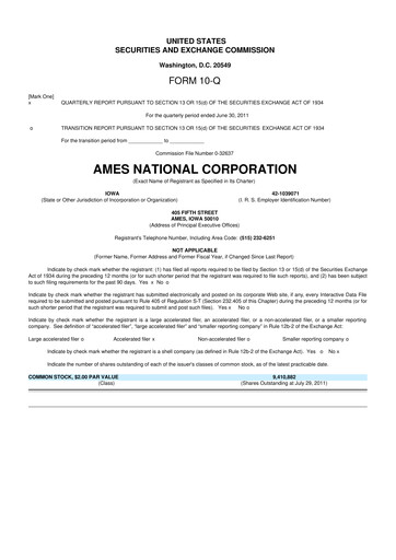 Thumbnail Ames National Corp. 10-Q Quarterly Report FY2011 