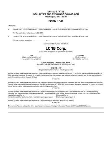 Thumbnail LCNB Corp.
 10-Q Quarterly Report FY2011 