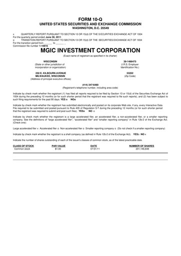 Thumbnail MGIC Investment
 10-Q Quarterly Report FY2011 
