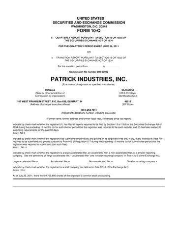 Thumbnail Patrick Industries 10-Q Quarterly Report FY2011 