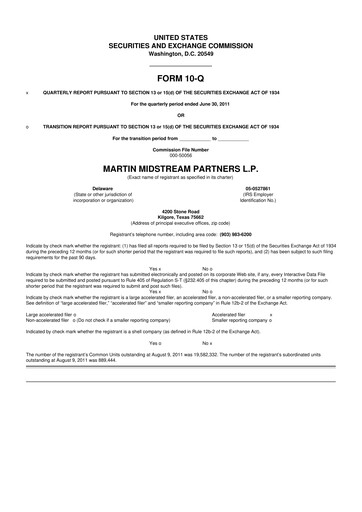 Thumbnail Martin Midstream Partners 10-Q Quarterly Report FY2011 