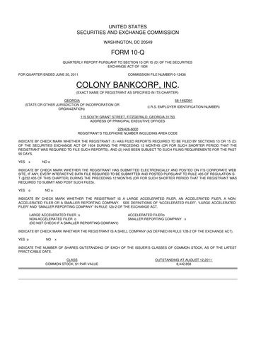 Vorschaubild Colony Bankcorp 10-Q Quartalsbericht 2011 