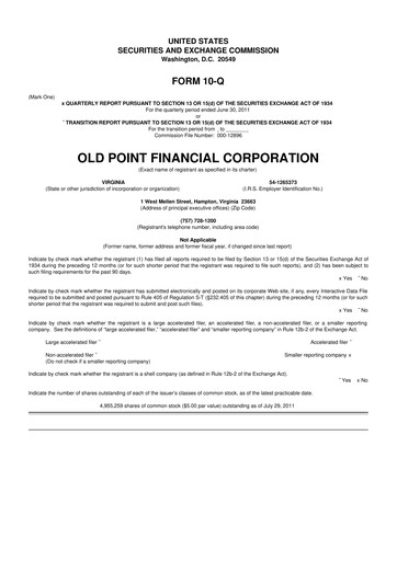 Thumbnail Old Point Financial 10-Q Quarterly Report FY2011 