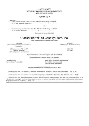 Vorschaubild Cracker Barrel 10-K Jahresbericht 2011