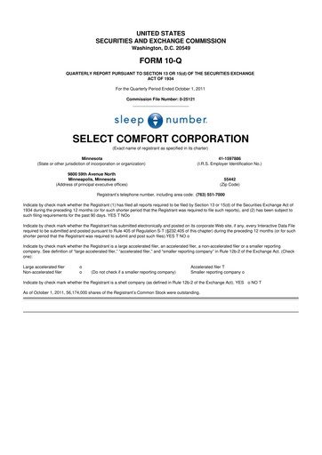 Thumbnail Sleep Number 10-Q Quarterly Report FY2011 
