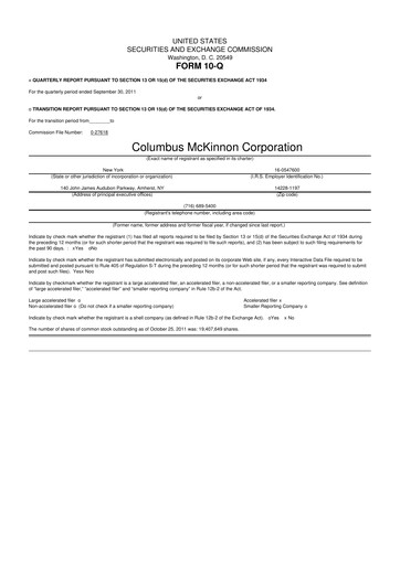 Miniature Columbus McKinnon 10-Q Rapport trimestriel 2012 
