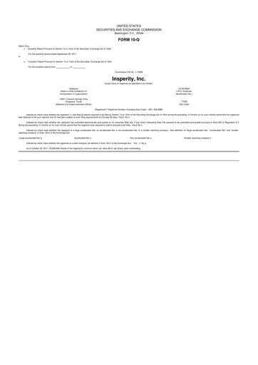 Thumbnail Insperity
 10-Q Quarterly Report FY2011 