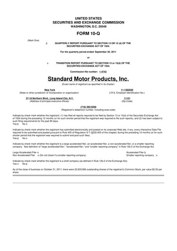 Thumbnail Standard Motor Products 10-Q Quarterly Report FY2011 