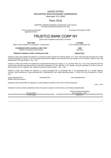Thumbnail Trustco Bank 10-Q Quarterly Report FY2011 