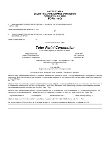 Miniature Tutor Perini Corporation
 10-Q Rapport trimestriel 2011 