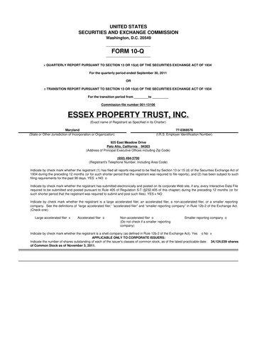Thumbnail Essex Property Trust
 10-Q Quarterly Report FY2011 