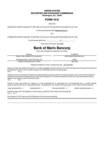 Vorschaubild Bank of Marin Bancorp
 10-Q Quartalsbericht 2011 