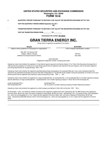 Thumbnail Gran Tierra Energy 10-Q Quarterly Report FY2011 