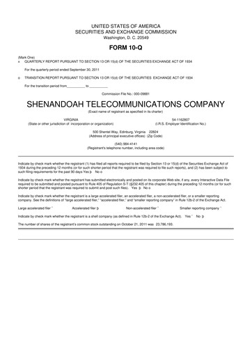 Thumbnail Shentel 10-Q Quarterly Report FY2011 
