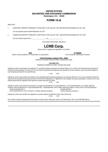 Thumbnail LCNB Corp.
 10-Q Quarterly Report FY2011 