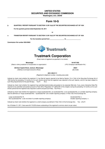 Thumbnail Trustmark 10-Q Quarterly Report FY2011 