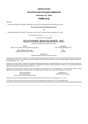 Miniature Southside Bancshares 10-Q Rapport trimestriel 2011 