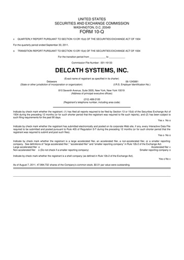 Vorschaubild Delcath Systems 10-Q Quartalsbericht 2011 