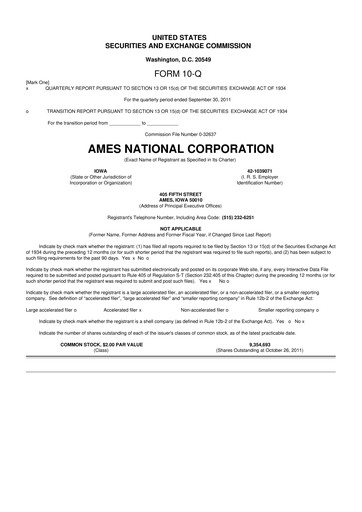 Thumbnail Ames National Corp. 10-Q Quarterly Report FY2011 