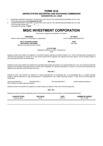 Thumbnail MGIC Investment
 10-Q Quarterly Report FY2011 