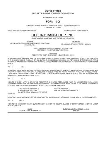 Vorschaubild Colony Bankcorp 10-Q Quartalsbericht 2011 
