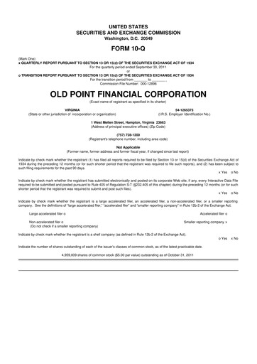Thumbnail Old Point Financial 10-Q Quarterly Report FY2011 