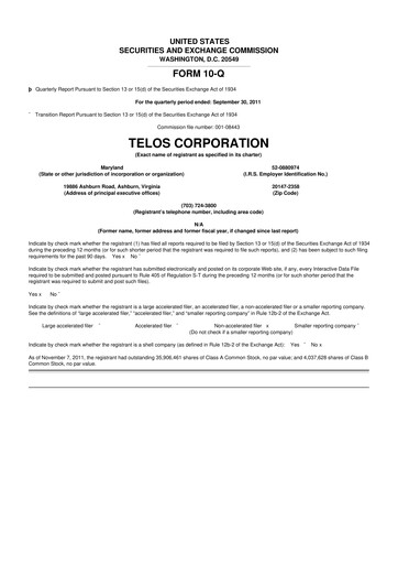 Thumbnail Telos 10-Q Quarterly Report FY2011 