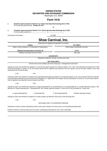 Thumbnail Shoe Carnival
 10-Q Quarterly Report FY2011 