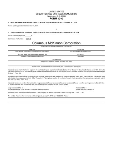Miniature Columbus McKinnon 10-Q Rapport trimestriel 2012 