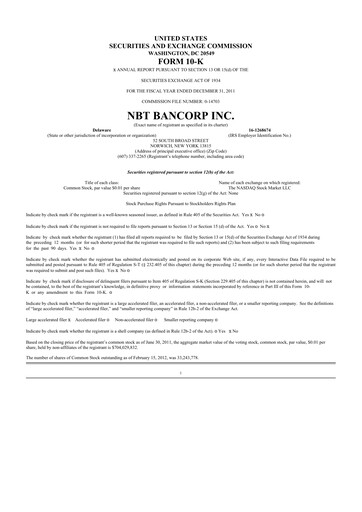 Thumbnail NBT Bancorp 10-K Annual Report 2011