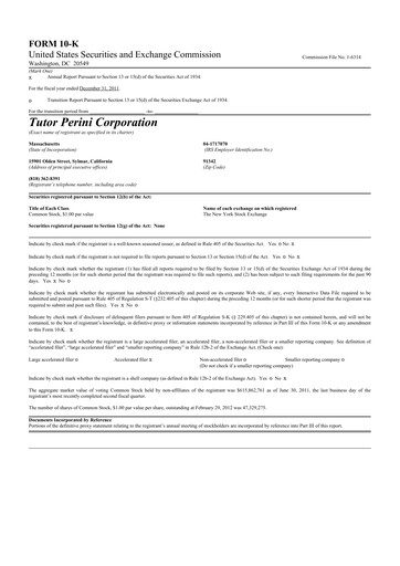 Miniature Tutor Perini Corporation
 10-K Rapport annuel 2011