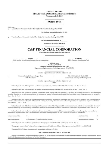 Thumbnail C&F Financial Corporation

 10-K Annual Report 2011