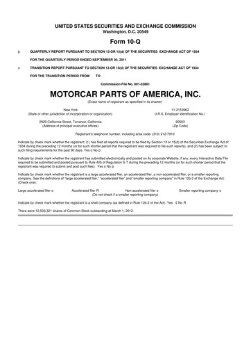 Vorschaubild Motorcar Parts of America 10-Q Quartalsbericht 2012 