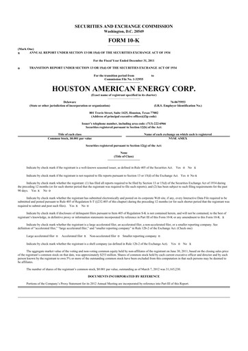 Miniature Houston American Energy 10-K Rapport annuel 2011