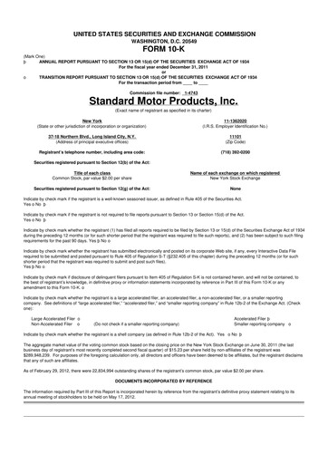 Thumbnail Standard Motor Products 10-K Annual Report 2011