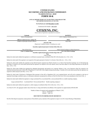 Thumbnail Citizens Inc 10-K Annual Report 2011