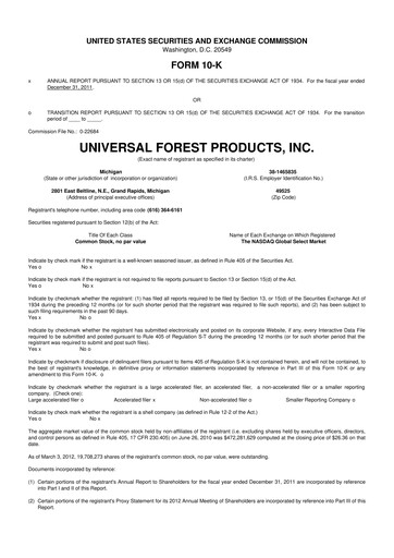 Vorschaubild UFP Industries
 10-K Jahresbericht 2011