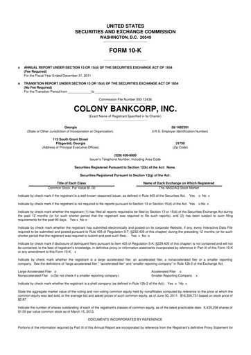 Vorschaubild Colony Bankcorp 10-K Jahresbericht 2011