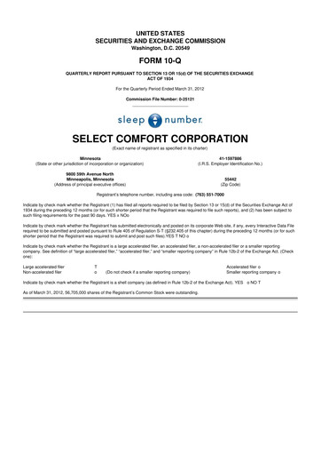 Thumbnail Sleep Number 10-Q Quarterly Report FY2012 
