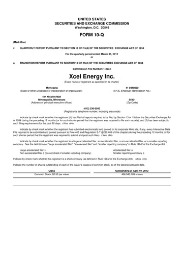 Thumbnail Xcel Energy 10-Q Quarterly Report FY2012 