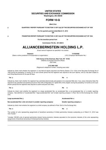 Thumbnail AllianceBernstein 10-Q Quarterly Report FY 